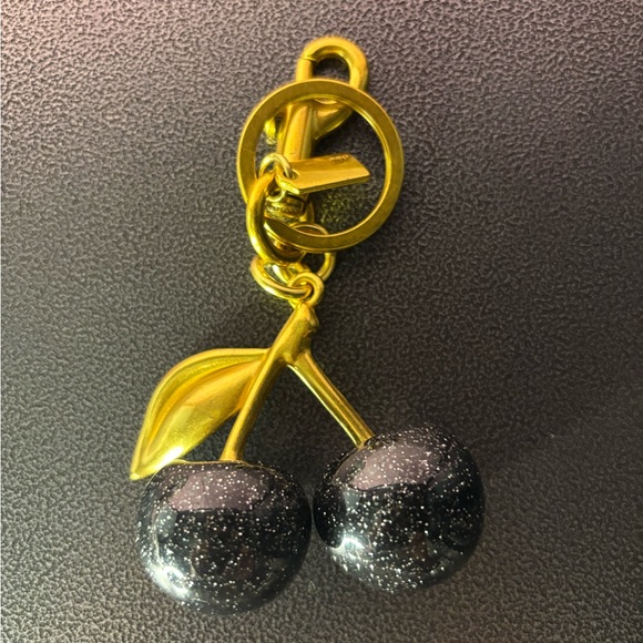 Jewelry - Gold Cherry Pendant Keychain with Black Glitter Cherries